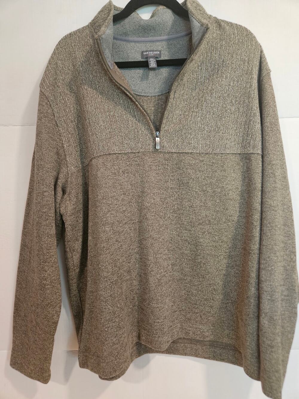 Van Heusen Men's Quarter-Zip Pullover Sweater – Heather Taupe/Olive – Size XXL